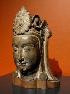 Head of the Bodhisattva Dashizhi (Mahasthamaprapta), southern group of Xiantangshan cave temples, Hebei, China, Northern Qi dynasty, c. 565 AD, limestone with pigment - San Diego Museum of Art - DSC06522 photo