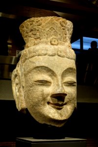 Head of bodhisattva, Binyangdon Caves, Longmen Grottoes, Henan province, China, Northern Wei dynasty, 500s AD, limestone - Tokyo National Museum - Tokyo, Japan - DSC08730