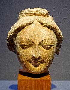 Head of Buddha, Tumushuk, China, from the Pelliot collection, Musee Guimet, 4th-5h century AD, clay - Tokyo National Museum - Tokyo, Japan - DSC08598