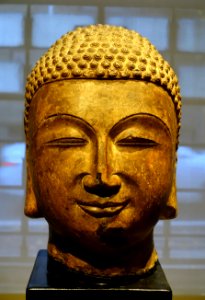 Head of a Buddha, Xiangtangshan Cave Complex, view 1, China, Hebei province, Northern Qi dynasty, datable to 560 AD, limestone - Portland Art Museum - Portland, Oregon - DSC08485