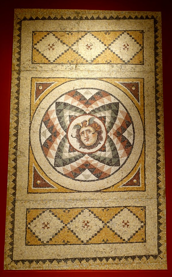 Head of Medusa, from the House of the Red Pavement, Antioch-on-the-Orontes, Turkey, Roman era, late 2nd century AD, mosaic - Princeton University Art Museum - DSC07168