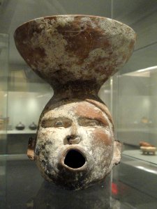 Head Effigy Vessel, 300 BC - 300 AD, Colima or Jalisco, Mexico, earthenware with white pigment or stucco - Gardiner Museum, Toronto - DSC01296