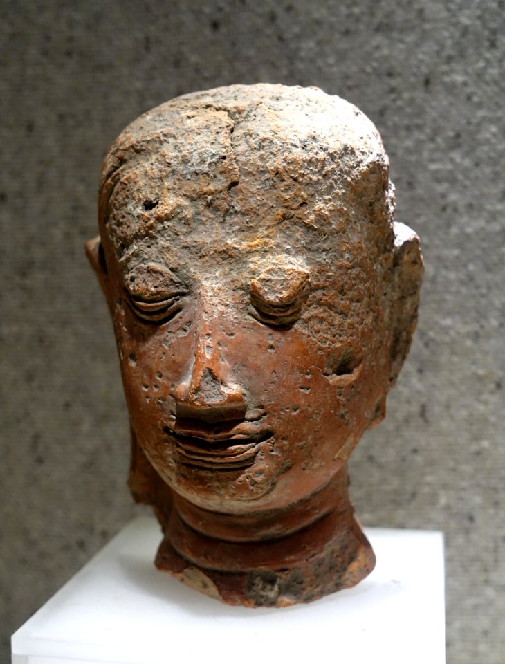 Head of Buddha figurine, Ly-Tran dynasty, 11th-14th century AD, terracotta - National Museum of Vietnamese History - Hanoi, Vietnam - DSC05432