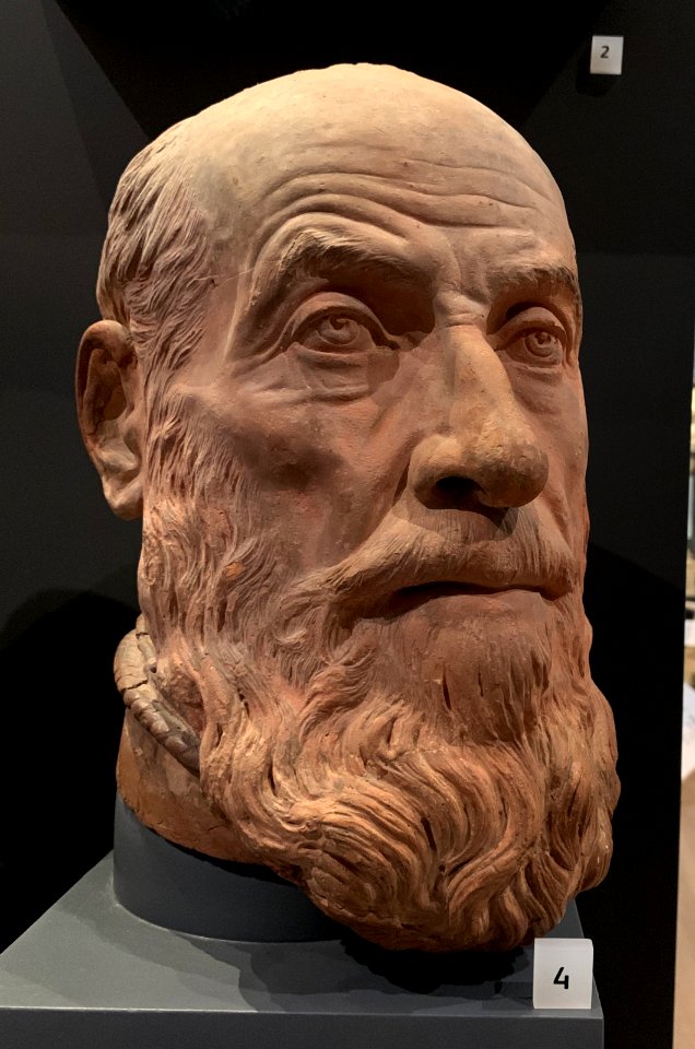 Head of an elderly warrior, terracotta, attributed to Alessandro Vittoria, Venice, Italy, c1580, at the National Museum of Scotland