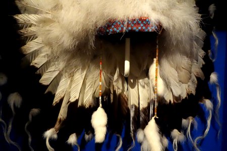 Headdress, Kainai, mid 1900s, eagle feathers, wool, horse hair, glass beads - Glenbow Museum - DSC01020
