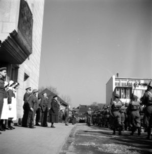 Heerlen. Koningin Wilhelma aanschouwt een defilé van een aantal compagnieën Sto…, Bestanddeelnr 900-4149