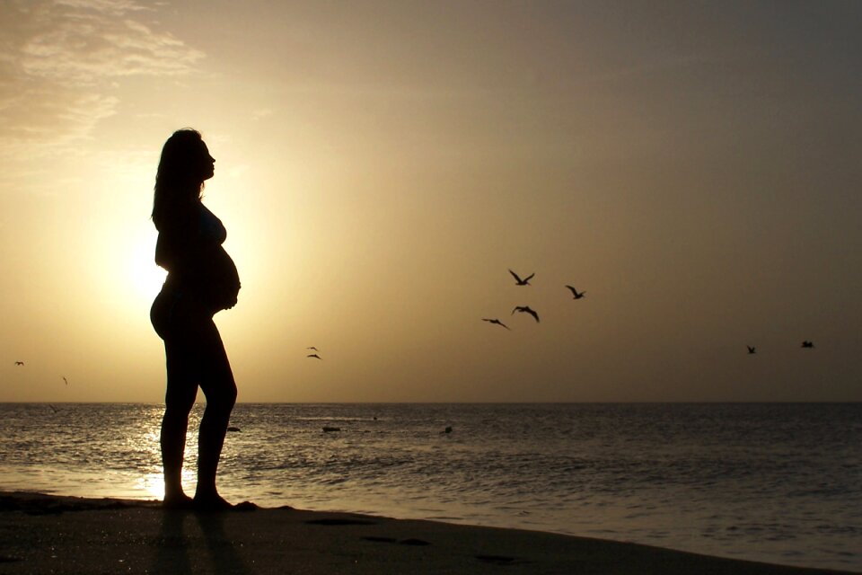 Beautiful pregnant woman in beach pregnant