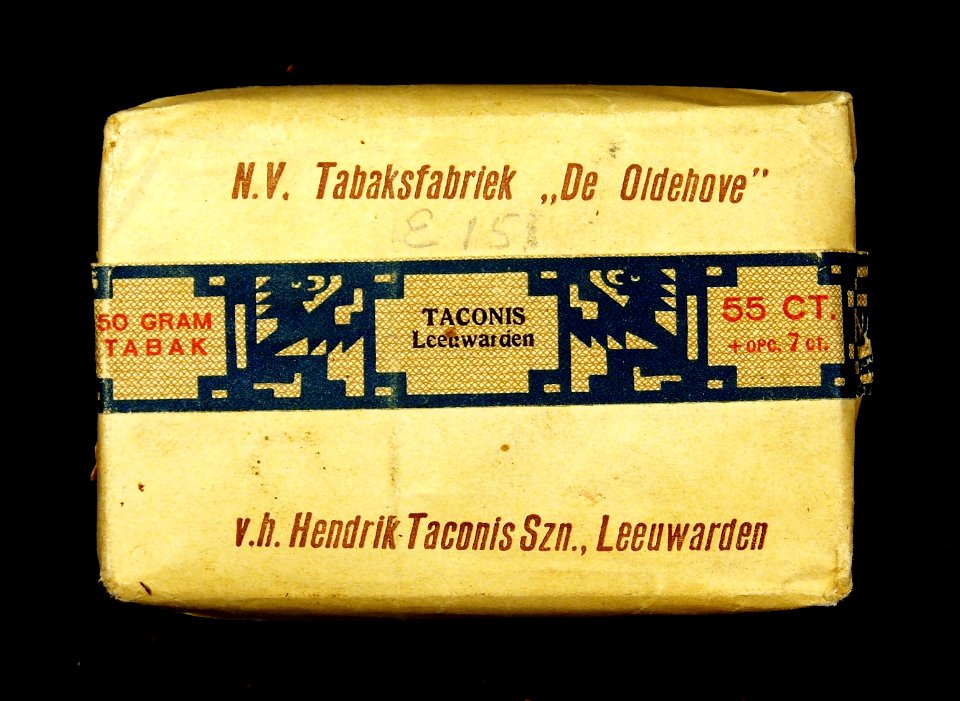 HT baai tabak, NV Tabaksfabriek De Oldehoeve, Leeuwarden backside