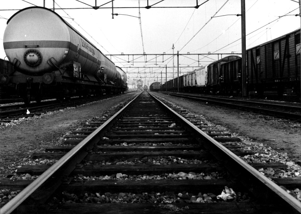 HUA-155132-Gezicht op het emplacement met goederenwagens bij het NS station Roosendaal te Roosendaal