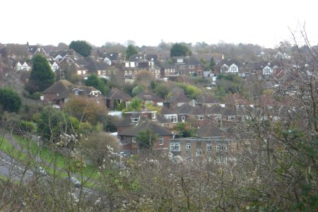 Housing of Goldstone Valley seen from Toads Hole Valley, Hove (November 2013) (2)