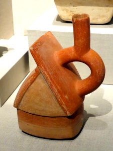 House-shaped vessel with spout on roof, Peru, Moche, 100-700 AD, earthenware and pigment - De Young Museum - DSC00348