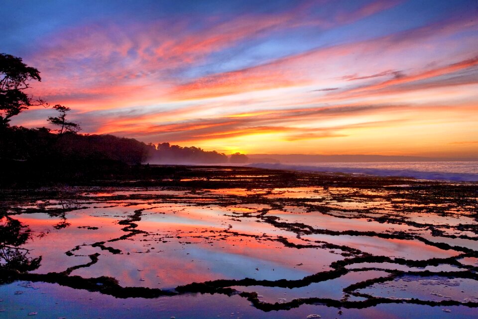 Indonesia reflection of the surface of the water sky burning