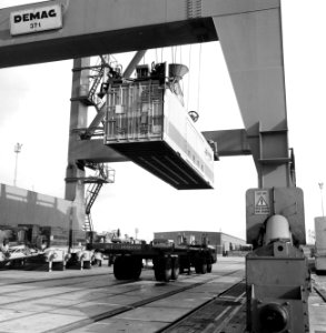HUA-171654-Afbeelding van het vervoer van containers met de Delta Express (Intercontainer van de N.S. en de Deutsche Bundesbahn) te Rotterdam Beatrixhaven
