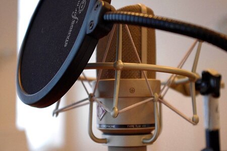 Vocal microphone records music studio photo
