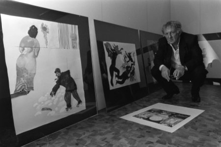Hugo Claus aanwezig in Vlaams Cultureel Centrum in Amsterdam in verband met Prij, Bestanddeelnr 933-8146