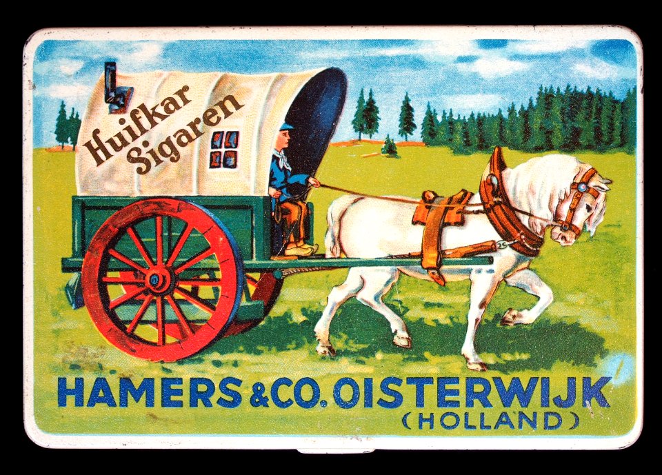 Huifkar Sigaren, Hamers&Co, Oisterwijk sigarenblikje met witte rand