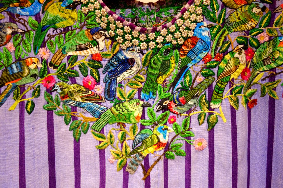 Huipil, Tz'utujil Maya, Santiago Atitlan, view 2, late 20th century, cotton, silk, acrylic, synthetic and metal thread - Textile Museum of Canada - DSC01412