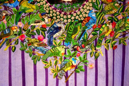 Huipil, Tz'utujil Maya, Santiago Atitlan, view 2, late 20th century, cotton, silk, acrylic, synthetic and metal thread - Textile Museum of Canada - DSC01412