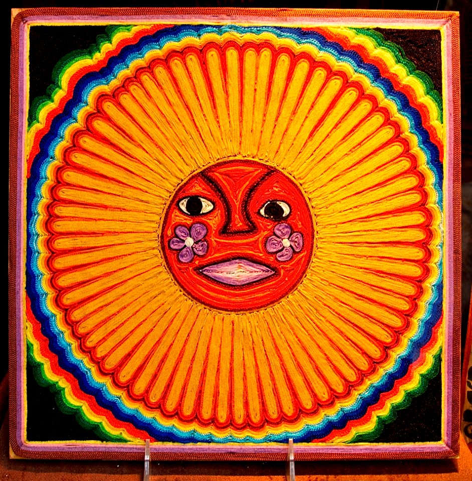 Huichol string art sun