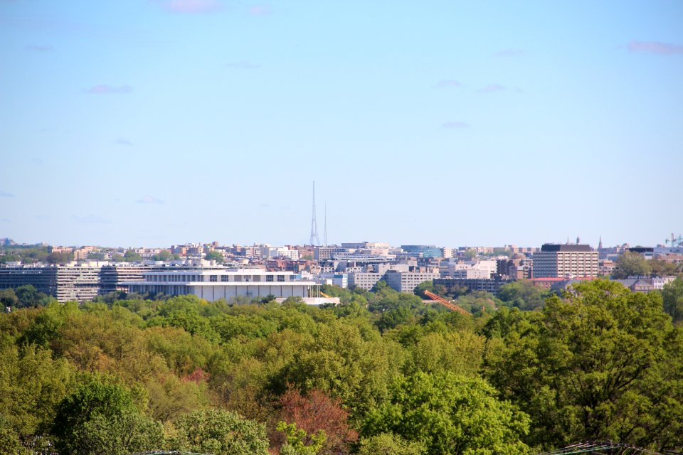 Hughes Memorial Tower viewed from Air Force Memorial, April 2019