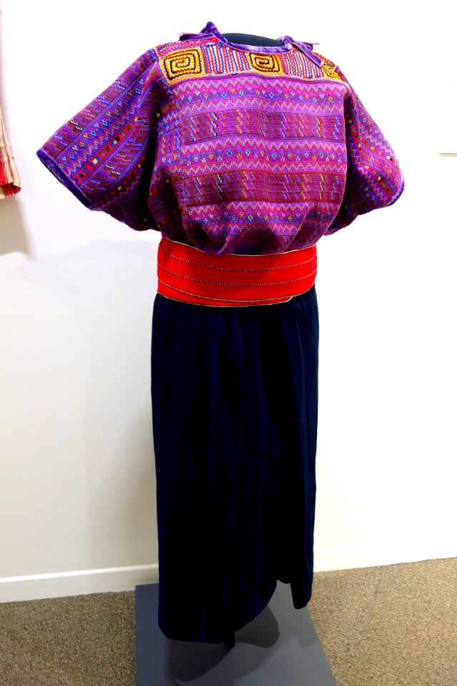 Huipil, skirt, belt (c. 1970s), Mam Maya, Todos Santos Cuchamatan, mid to late 20th century, cotton, wool, acrylic - Textile Museum of Canada - DSC01365