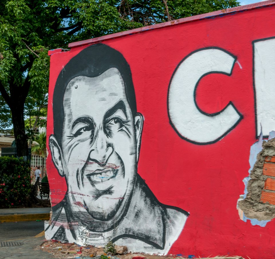 Hugo Chavez advertising over the street in a wall
