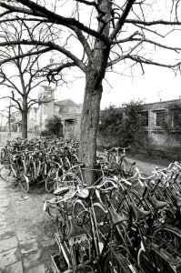 HUA-169245-Afbeelding van geparkeerde fietsen in de fietsenrekken bij het NS station Amersfoort te Amersfoort
