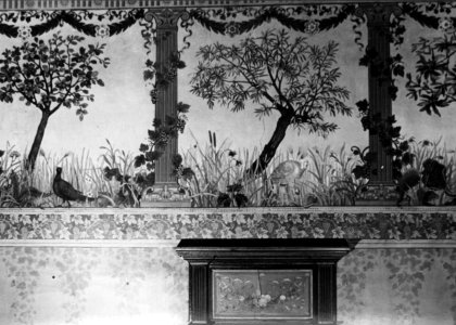 HUA-156663-Afbeelding van de wandschildering voorstellende een landschap in de eetkamer van het N.S.-station Amsterdam C.S. te Amsterdam