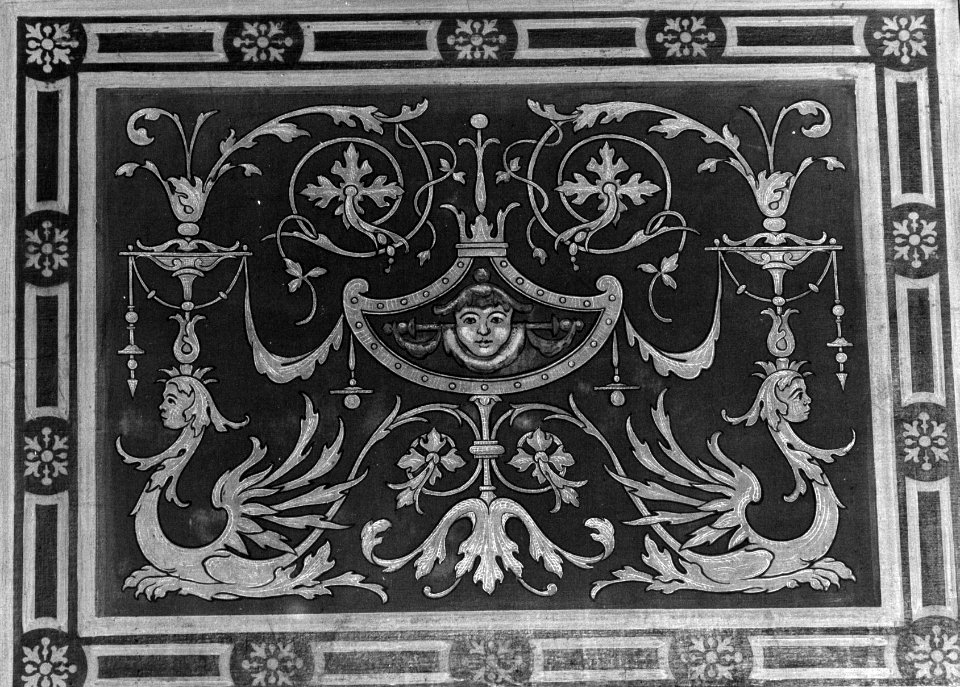 HUA-156736-Afbeelding van een wandschildering in het trappenhuis van het Koninklijk paviljoen van het NS station Den Haag HS te Den Haag