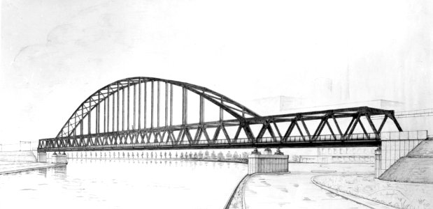 HUA-153597-Afbeelding van een tekening van de nog te bouwen spoorbrug ("DEMKA-brug") over het Amsterdam-Rijnkanaal te Utrecht (spoorlijn Amsterdam-Utrecht) photo