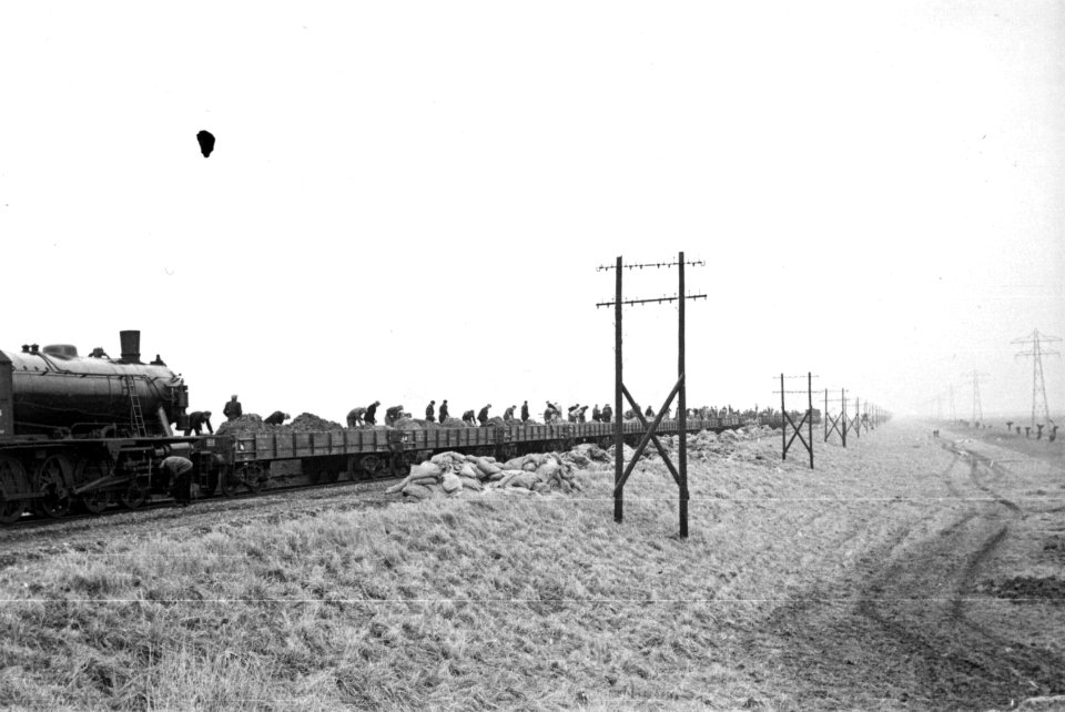 HUA-160430-Afbeelding van een zandtrein in de Reigersbergsche Polder bij Rilland, kort na de Watersnoodramp