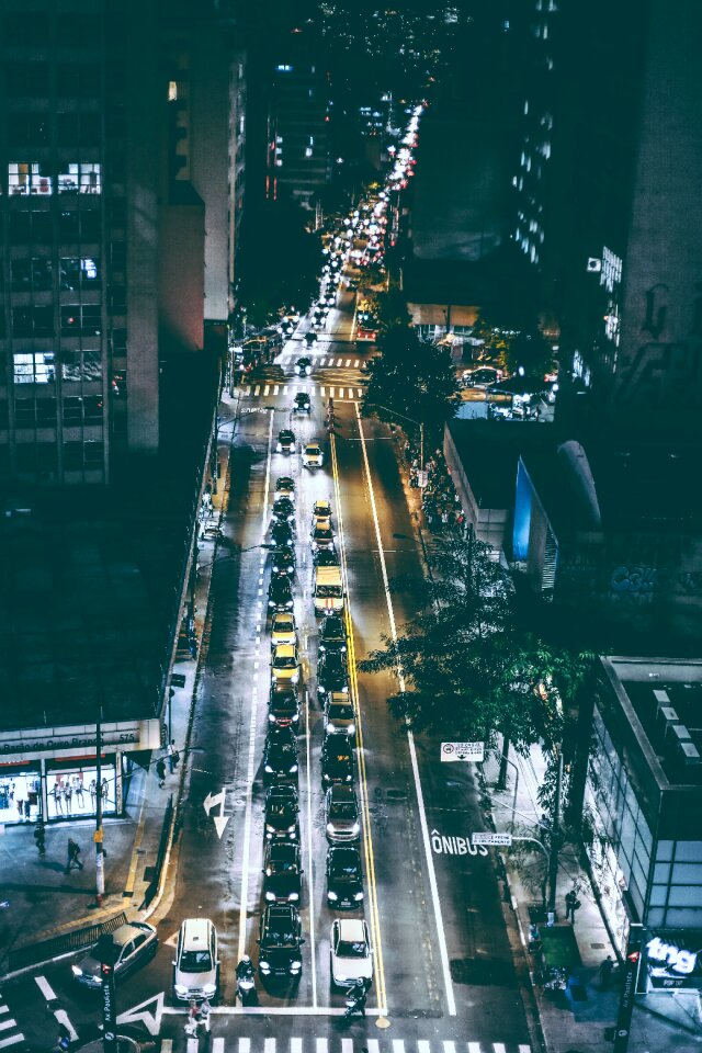 Night street skyscrapers