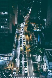 Night street skyscrapers