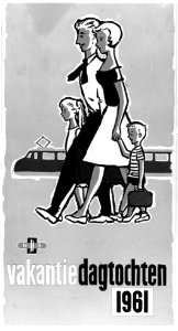 HUA-167098-Afbeelding van een door Jan de Haan gemaakt ontwerp voor een affiche van de N.S. voor vakantiedagtochten per trein in 1961