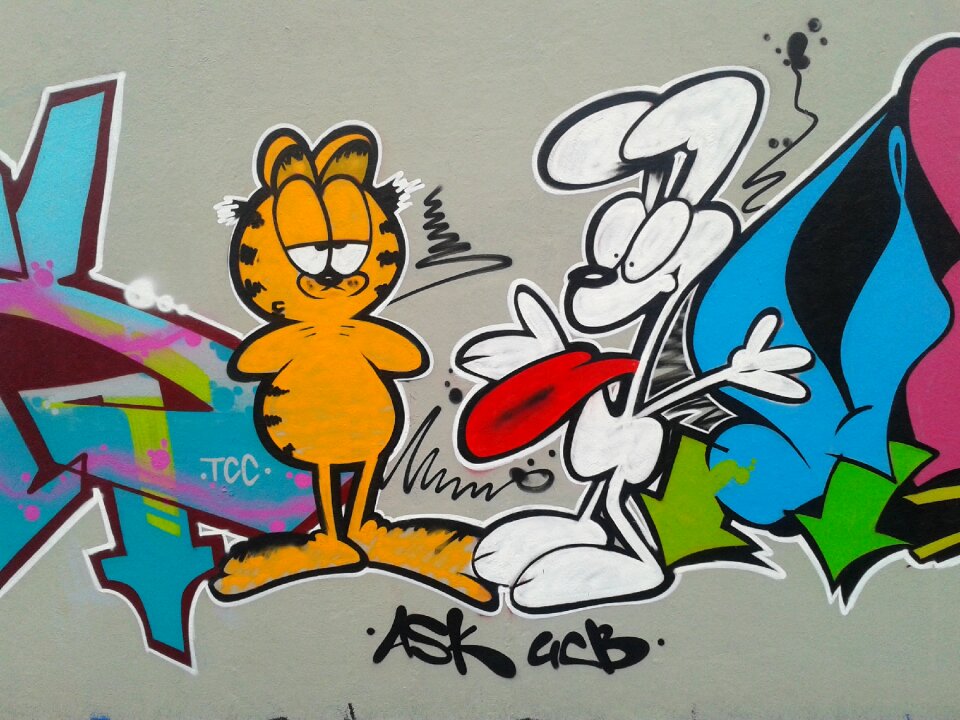 Cartoon character painted wall mural