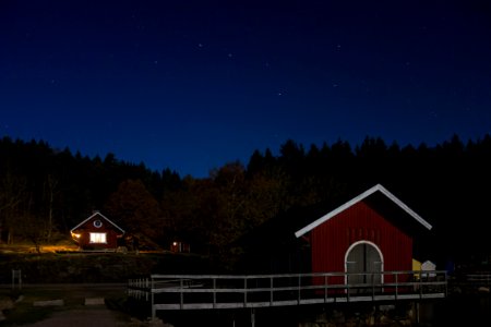 Holma Boat Club in moonlight under the Big Dipper