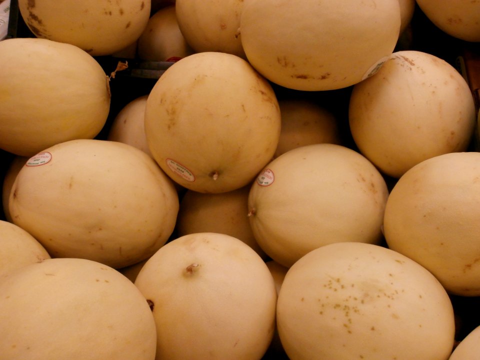 Honeydew melons in a stack