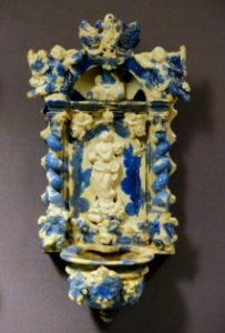 Holy water container, Poland or Austria, 1600s, tin-glazed ceramics - Museum of Anthropology, University of British Columbia - DSC09059