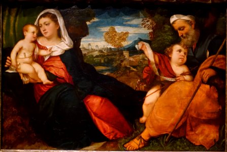 Holy Family in a Landscape, by Bonifazio de'Pitati, Italian, c. 1530, oil on wood panel - Princeton University Art Museum - DSC06621