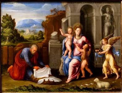 Holy Family with the Young Saint John the Baptist and an Angel, Girolamo da Carpi, Bologna, 1540s, oil on panel - Blanton Museum of Art - Austin, Texas - DSC07734