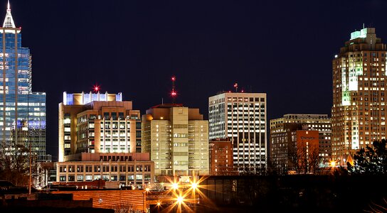 Night photograph skyline raleigh north carolina