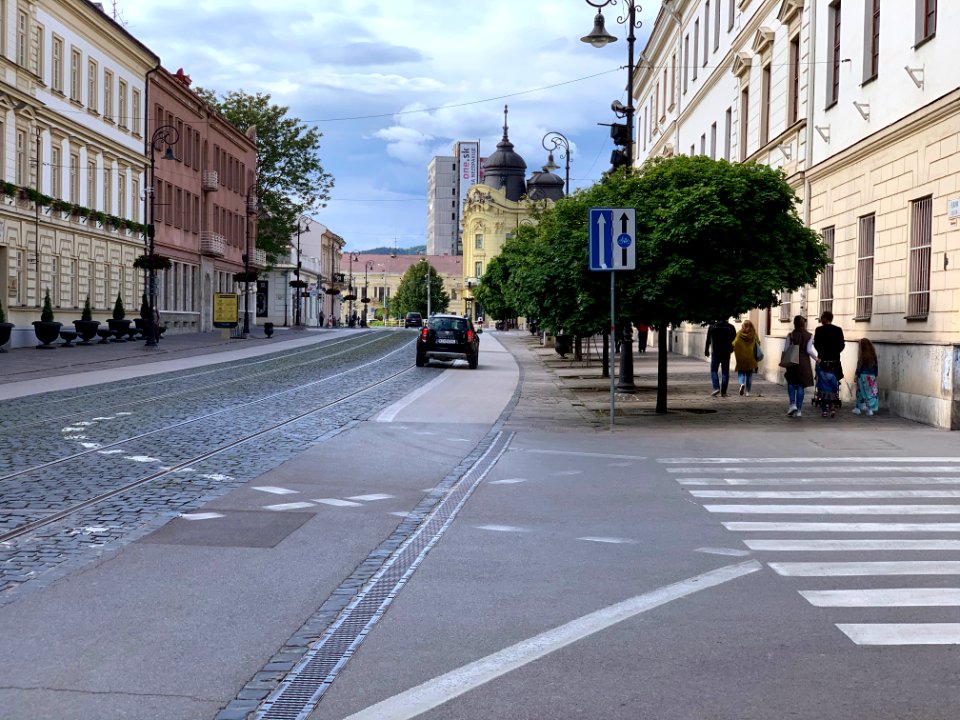 Hlavna Bikeway Being Partially Driven On By A Car, Košice, SK