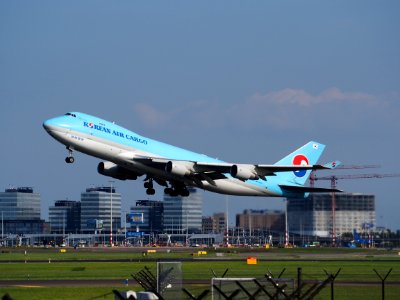 HL7499 Korean Air Cargo Boeing 747-400F takeoff from Schiphol (AMS - EHAM), The Netherlands, 18may2014, pic-1