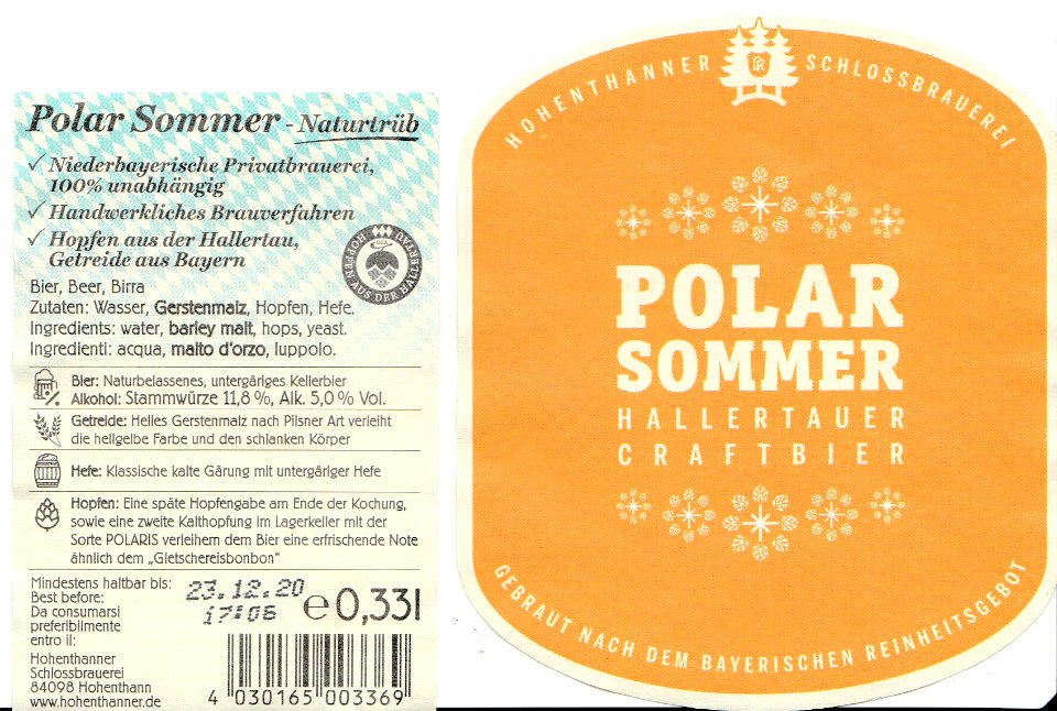 Hohentanner Schlossbrauerei - Polar Sommer - Hallertauer Craftbier