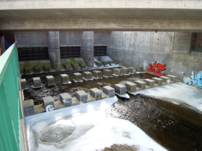 Hochwasser-Einlaufbauwerk am Zwenkauer See im Winter 2018a