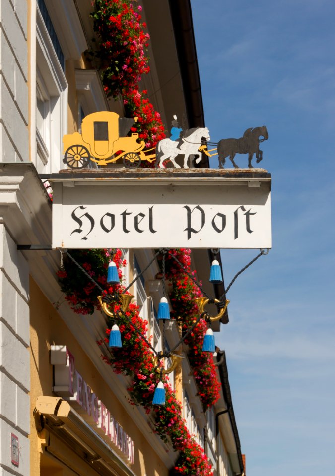 Hotel Post, Inn sign, Murnau, Bavaria, Germany
