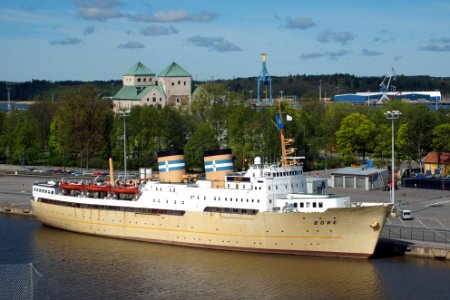 Hostel ship Bore and Turku castle from Korppolaismäki