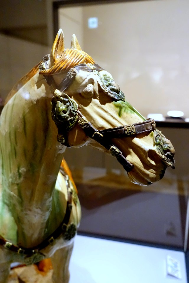 Horse figure, China, Tang dynasty, 8th century AD, three-color glaze, view 2 - Matsuoka Museum of Art - Tokyo, Japan - DSC07380