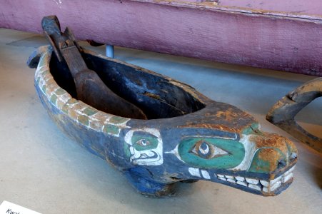 House dish in the form of a beaver, Kwakwaka'wakw, Smith Inlet, BC, c. 1872, red cedar, paint - Museum of Anthropology, University of British Columbia - DSC08754