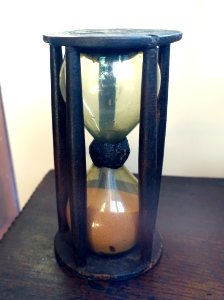 Hourglass, England, 1659, glass, wood, said to have come from West Cambridge (Arlington), MA - Concord Museum - Concord, MA - DSC05930